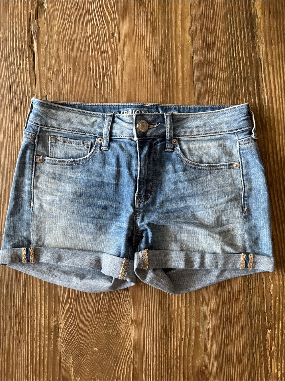 American Eagle Outfitters Medium Light Blue Rolled Cuff Denim Shorts